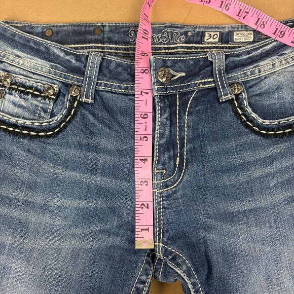 Miss Me Easy Boot Bling Flap Pocket Jeans Womens 30 Medium Wash Blue JE566ZER - Picture 6 of 11